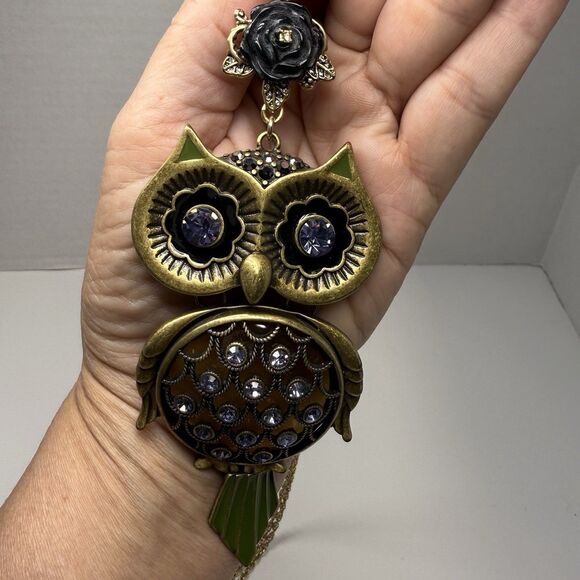 Vintage Betsey Johnson Large Owl Pendant Long Statement Necklace Rare - Picture 4 of 6
